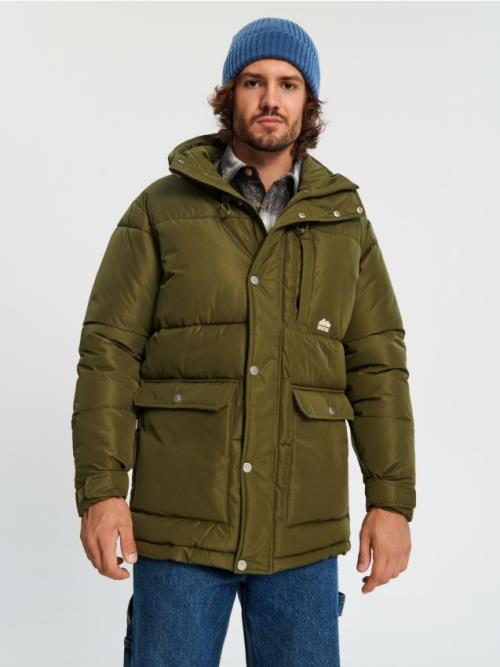Sinsay - Puffer bunda s kapucňou - khaki