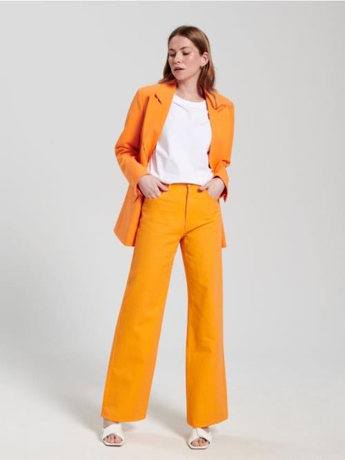 Sinsay - Džínsy high waist wide leg - oranžová