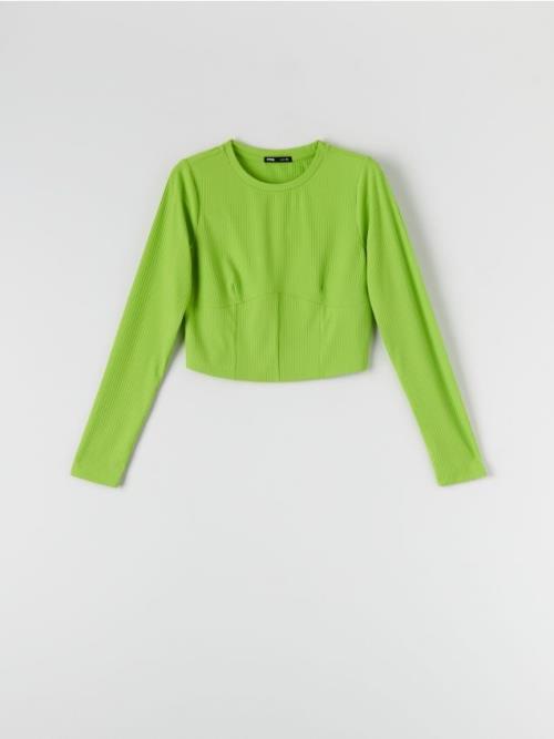 Sinsay - Crop top z prúžkovaného úpletu - žlto-zelená
