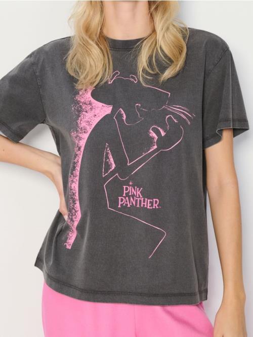 Sinsay - Oversize tričko Pink Panther - tmavosivá