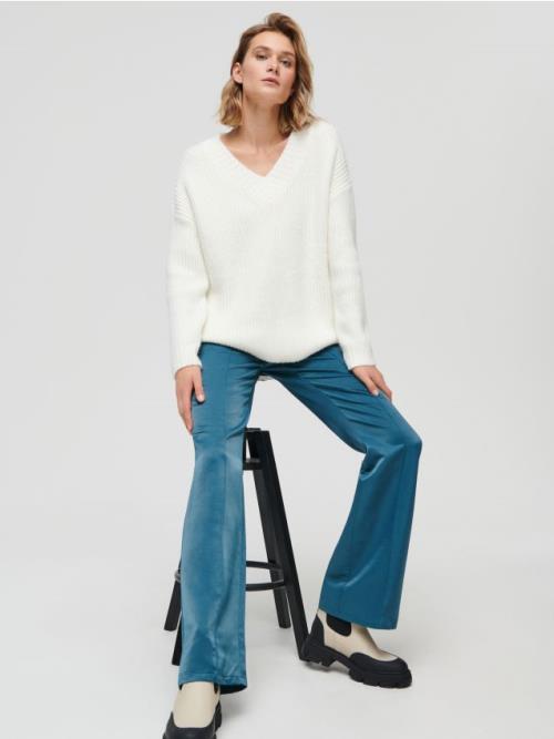 Sinsay - Nohavice high waist flare - modrozelená