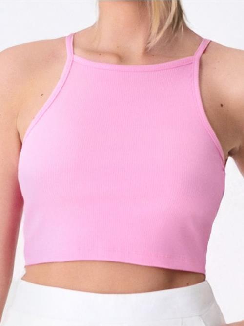 Sinsay - Crop top na tenké ramienka - ružová