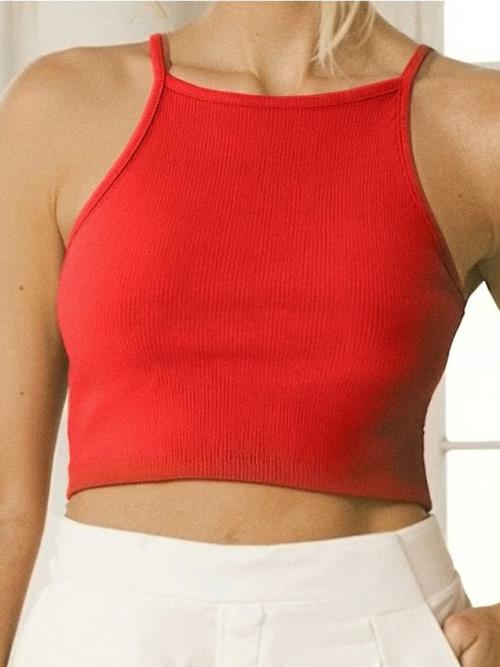 Sinsay - Crop top na tenké ramienka - červená