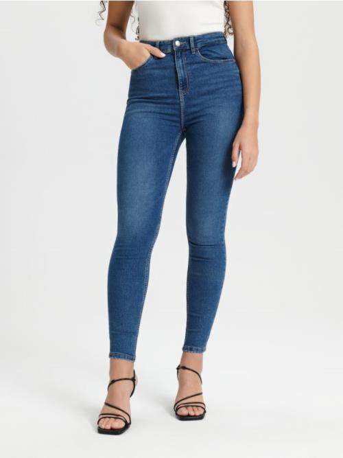 Sinsay - Džínsy high waist skinny - tmavomodrá