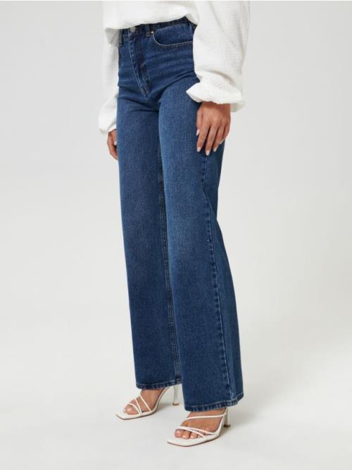 Sinsay - Džínsy high waist wide leg - tmavomodrá