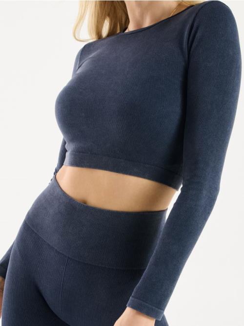 Sinsay - Crop top s dlhými rukávmi - tmavomodrá
