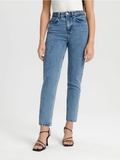 Sinsay - Džínsy high waist mom - modrá