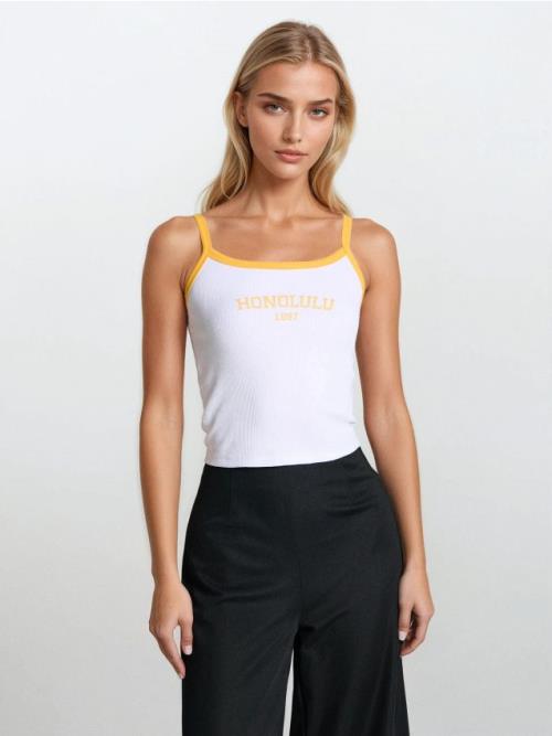 Sinsay - Bavlnený crop top s nápisom - biela