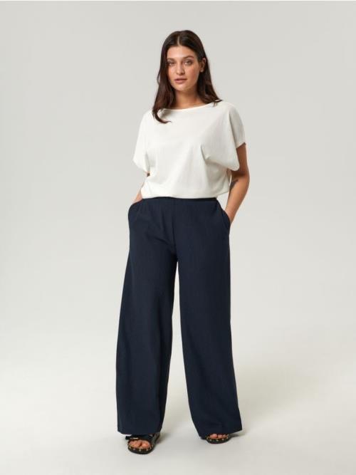 Sinsay - Nohavice high waist loose - tmavomodrá