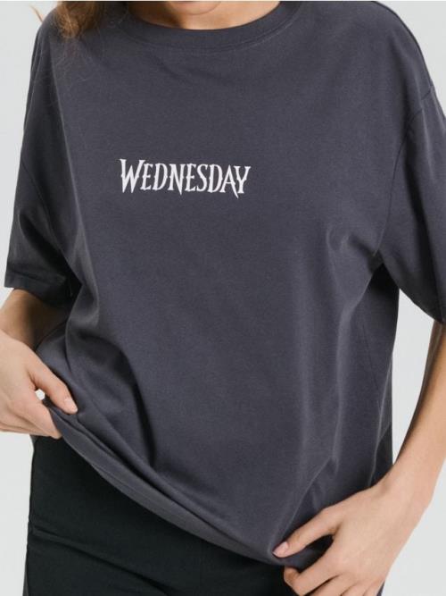 Sinsay - Bavlnená košeľa s potlačou Wednesday - tmavosivá