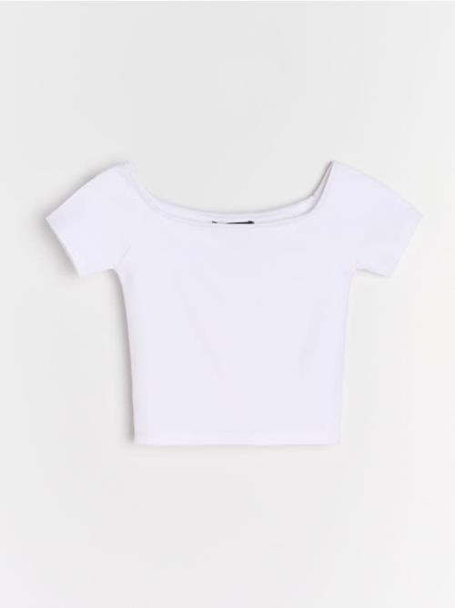Sinsay - Crop top s krátkym rukávom - biela