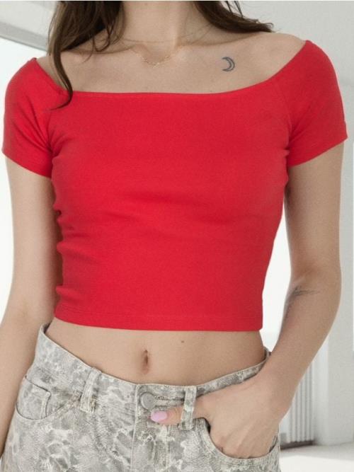 Sinsay - Crop top s krátkym rukávom - červená