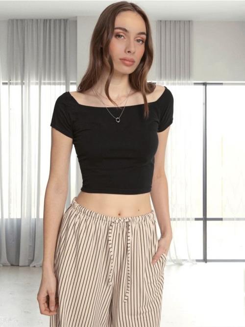 Sinsay - Crop top s krátkym rukávom - čierna