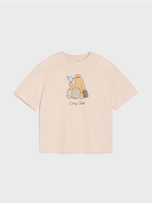 Sinsay - Bavlnená košeľa s potlačou Pusheen the Cat - béžová