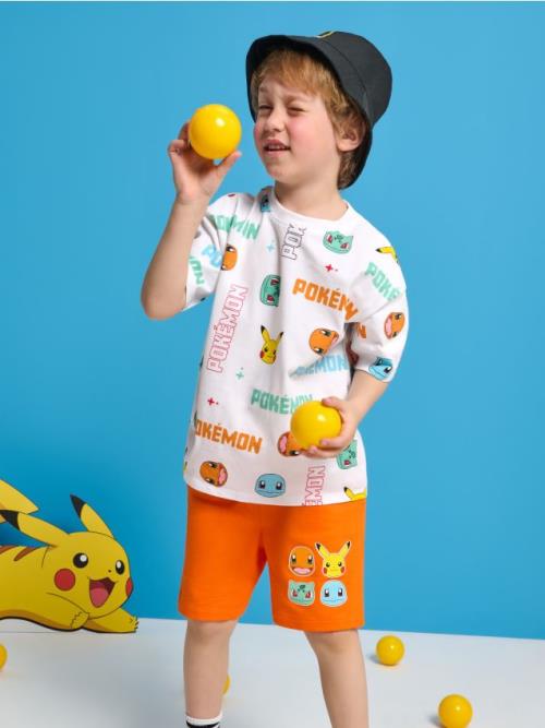 Sinsay - Súprava trička a šortiek Pokémon - oranžová
