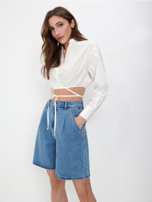Sinsay - Denimové šortky high waist - modrá