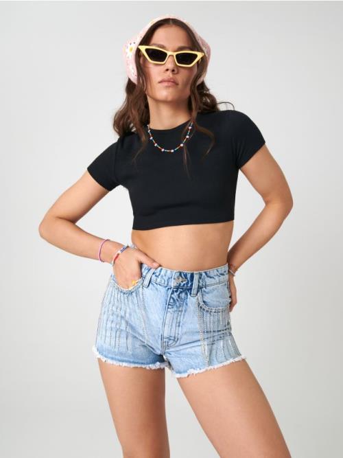 Sinsay - Denimové šortky high waist - modrá