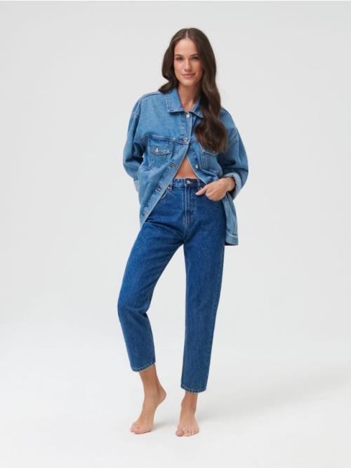 Sinsay - Džínsy high waist mom - modrá