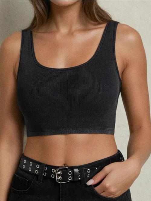 Sinsay - Bavlnený crop top - stredne sivá