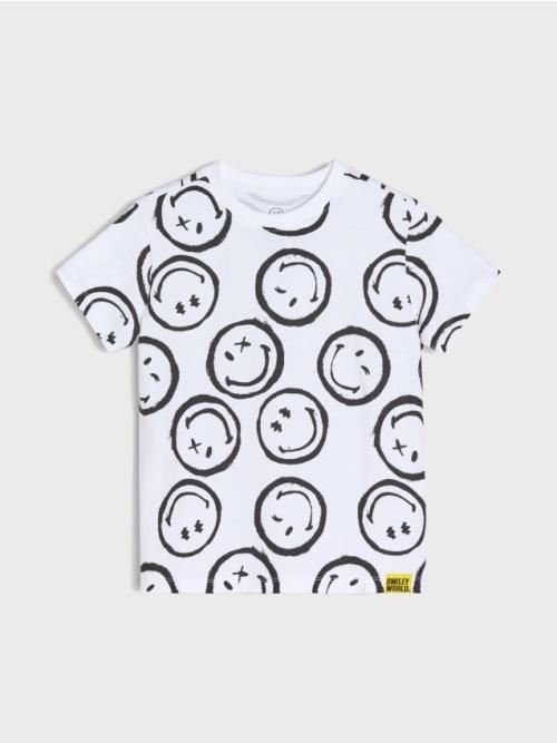 Sinsay - Bavlnené tričko Smiley - biela