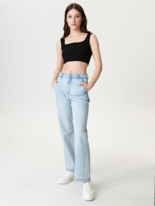 Sinsay - Crop top z prúžkovaného úpletu - čierna