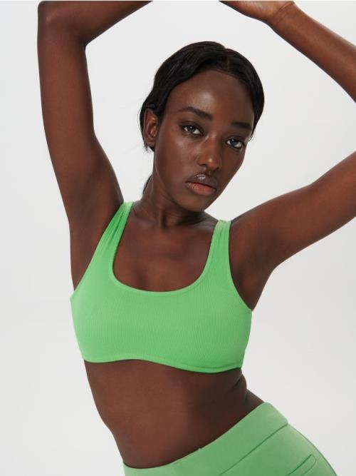 Sinsay - Crop top z prúžkovaného úpletu - zelená