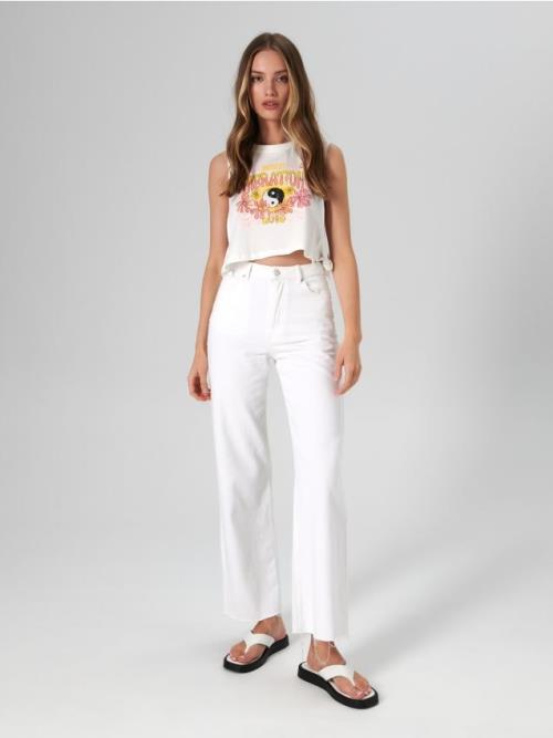 Sinsay - Bavlnený crop top - krémová