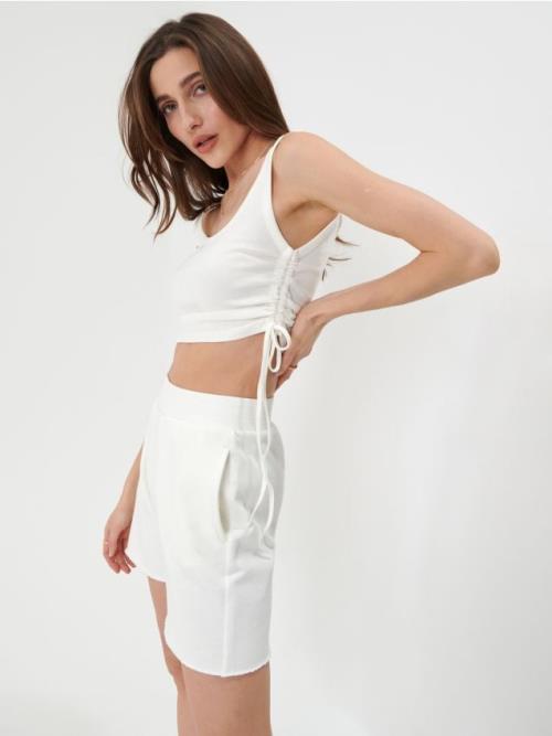 Sinsay - Crop top s viazaniami - krémová