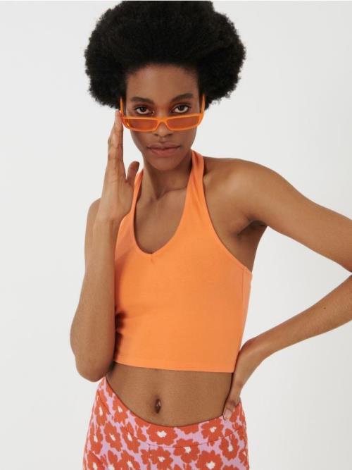 Sinsay - Hladký crop top - oranžová