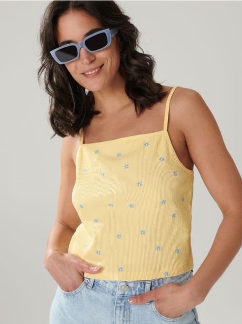 Sinsay - Vyšívaný crop top - žltá