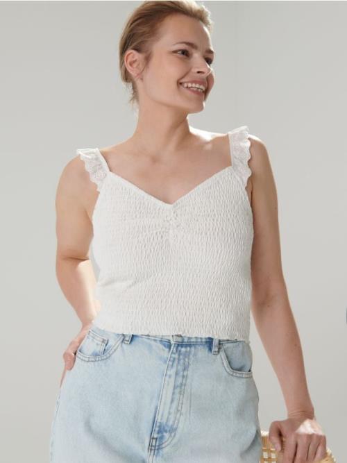 Sinsay - Crop top na ramienka - krémová