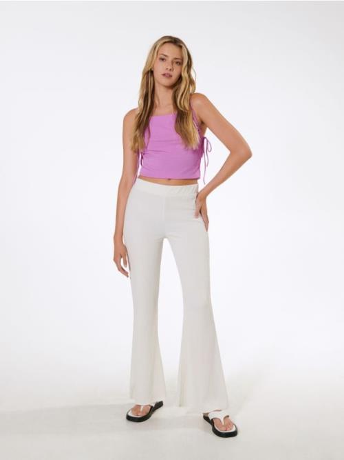 Sinsay - High waist wide leg nohavice - krémová