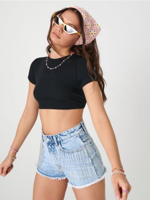Sinsay - Crop top s viazaním - čierna