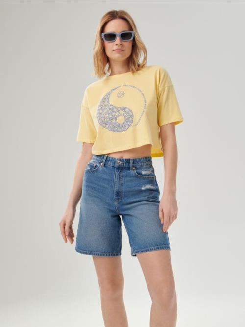 Sinsay - Crop top s potlačou - žltá