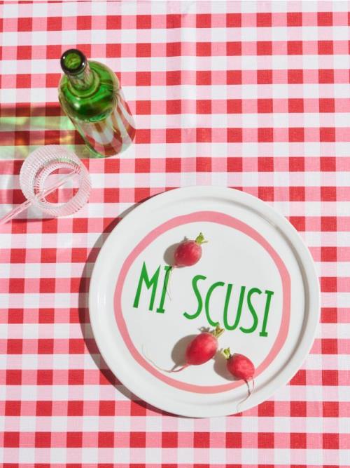 Sinsay - Veľký tanier na pizzu s nápisom Mi Scusi - pastelová ružová
