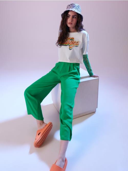 Sinsay - Crop top s potlačou - krémová