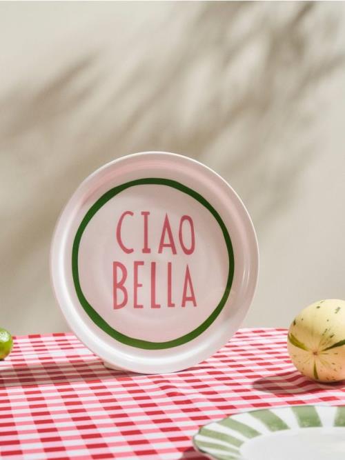 Sinsay - Veľký tanier na pizzu s nápisom Ciao Bella - zelená