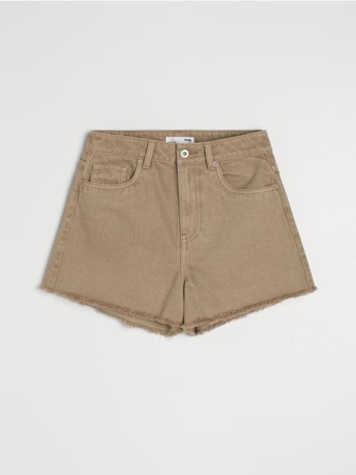 Sinsay - Rifľové kraťasy high waist - zelená