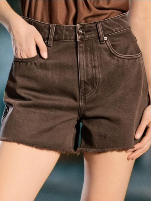 Sinsay - Rifľové kraťasy high waist - hnedá