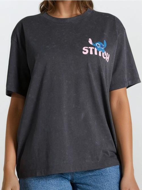 Sinsay - Tričko voľného strihu s potlačou Stitch - tmavosivá