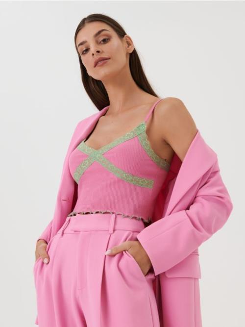 Sinsay - Crop top na tenké ramienka - ružová