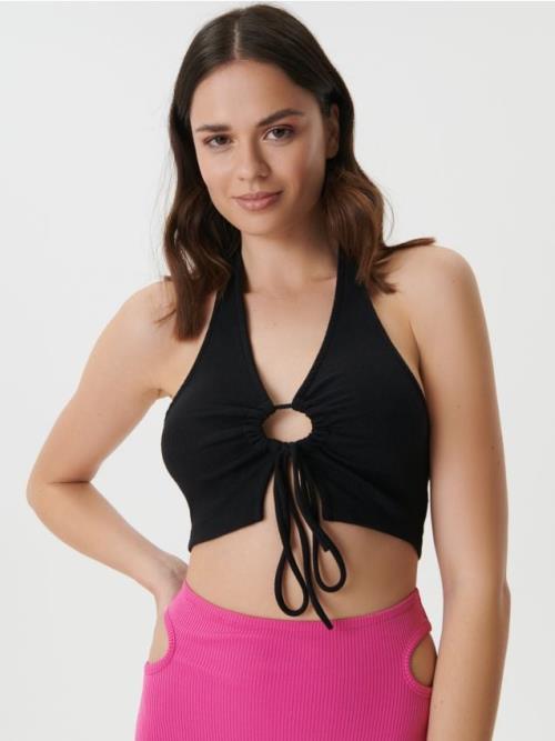 Sinsay - Crop top s viazaním - čierna