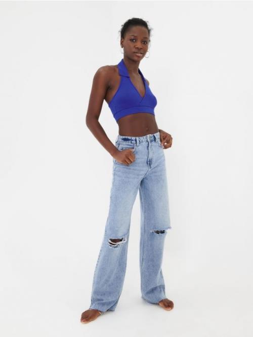 Sinsay - Crop top z prúžkovaného úpletu - hyacintová