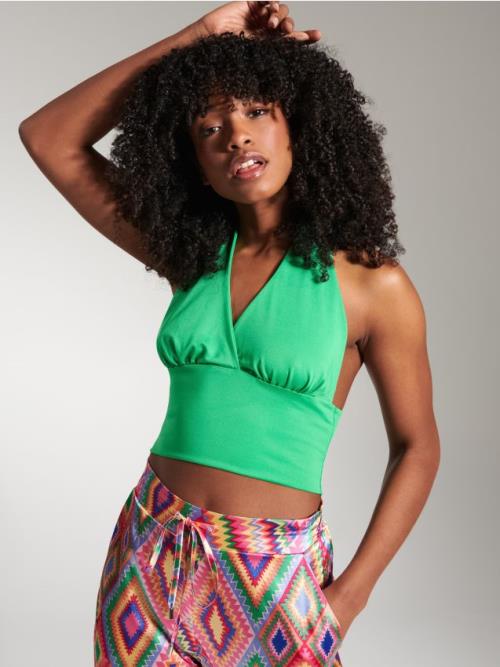 Sinsay - Crop top s viazaním - svieža zelená