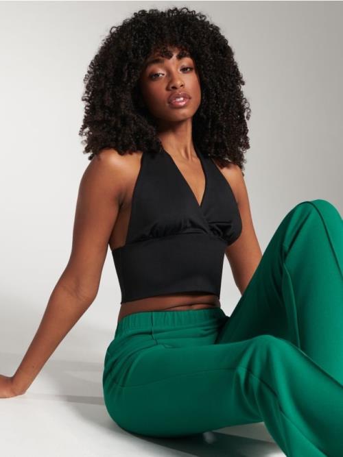 Sinsay - Crop top s viazaním - čierna