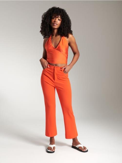 Sinsay - Crop top s viazaním - oranžová