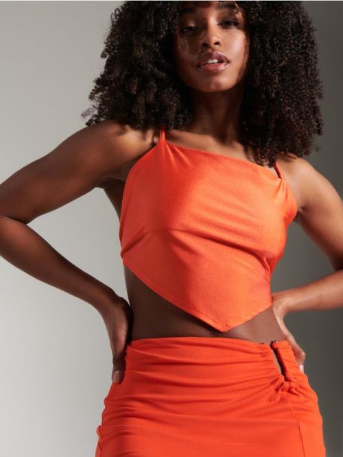 Sinsay - Crop top s viazaním - oranžová
