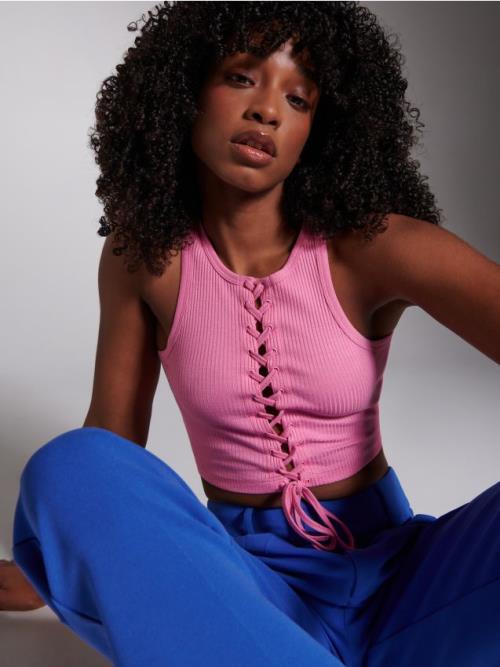 Sinsay - Crop top s viazaním - ružová