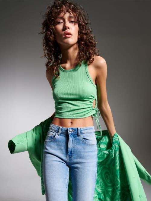 Sinsay - Crop top s viazaním - svetlozelená