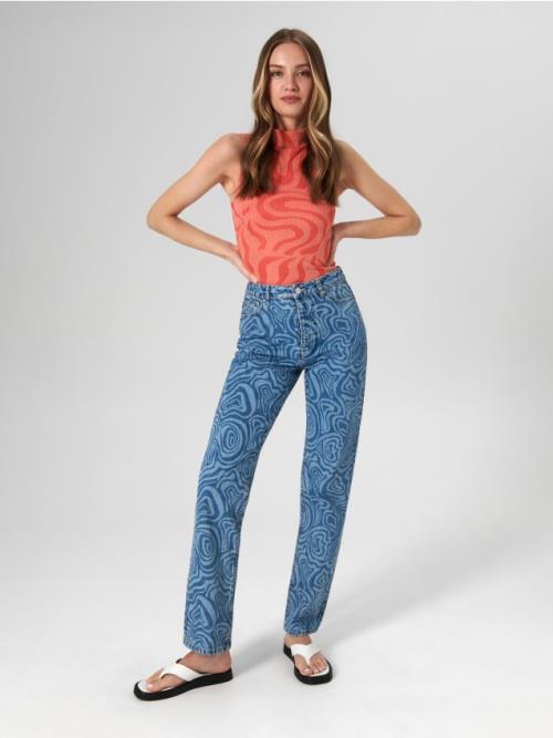 Sinsay - Vzorovaný crop top - mandarínková
